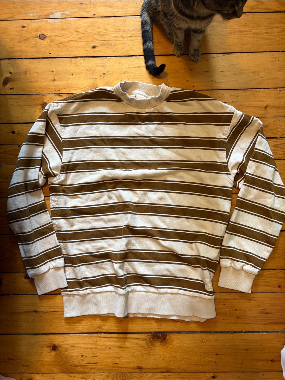 Scotch & Soda Cream and Brown Striped Crewneck Sweater